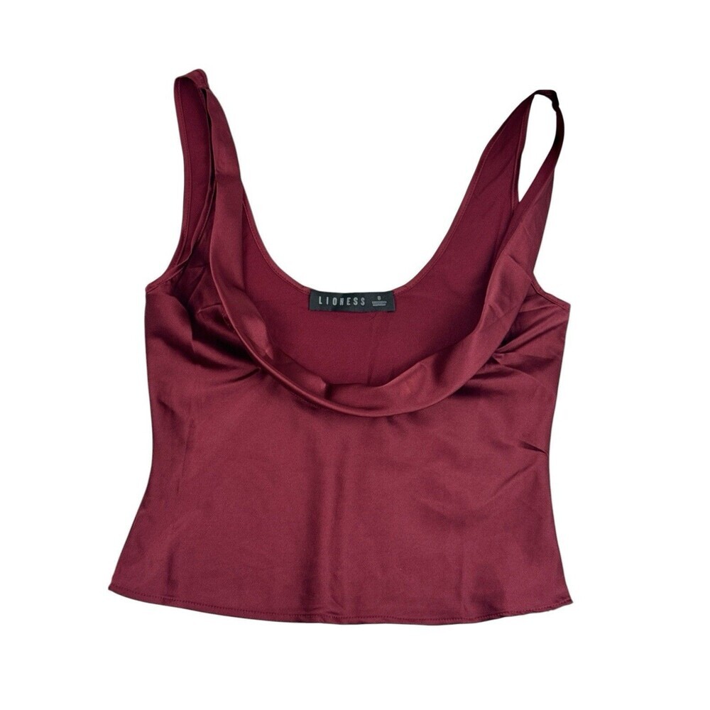 Lioness Burgundy Satin Cowl Neck Crop Tank Top Sleeveless Going Out Size S